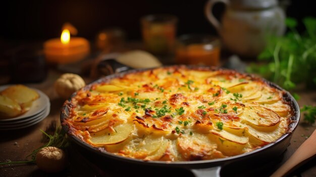 Foto fotografia alimentare professionale di gratin di patate