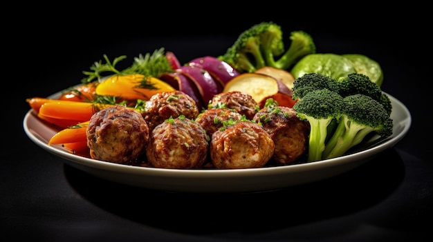 Professional food photography of Turkey meatballs and vegetables