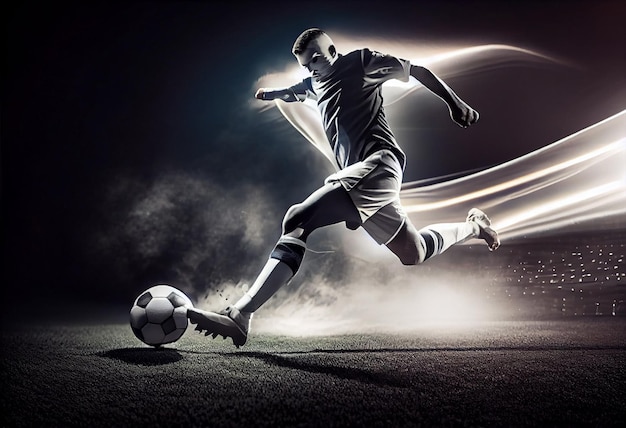 Premium AI Image  Professional football or soccer player in action on  stadium Generate Ai