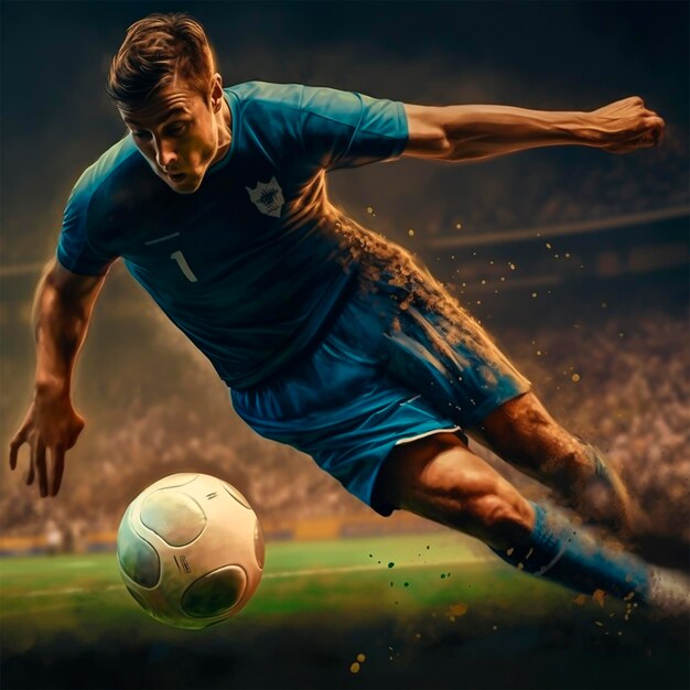 Premium AI Image  Professional football or soccer player in action on  stadium Generate Ai