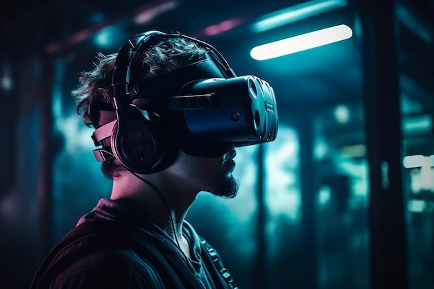 A professional gamer immersed in virtual reality