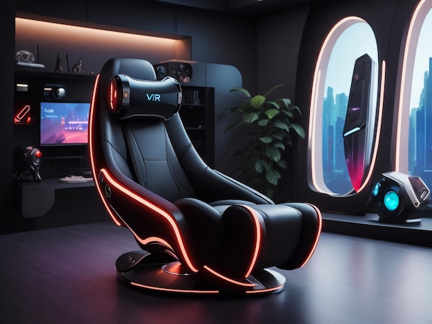 Photo professional gamers cafe room with powerful personal computer game chair blue color concept cyber sport arena