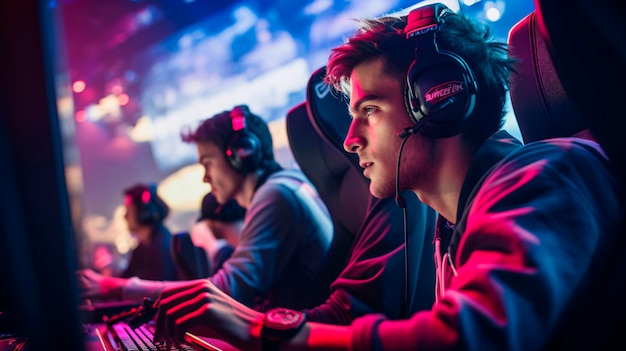 Photo professional gamers competing at a highstakes tournament