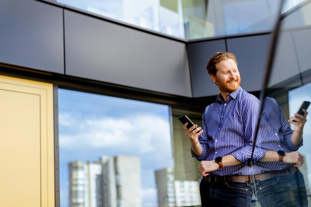 Professional Gentleman Engages in a Serious Conversation on His Smartphone at During a Sunny Afternoon Generative AI