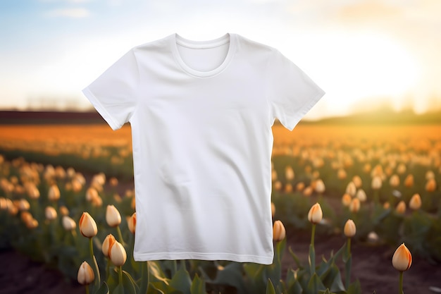 A professional grade tulip themed white t shirt mockup for your photography Generative AI