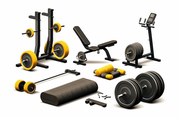 Professional Gym Equipment Isolated on White Background Generative AI