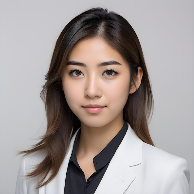 Professional Headshot Of A 20 Year Old Japanese Girl In Business Costume Light Background