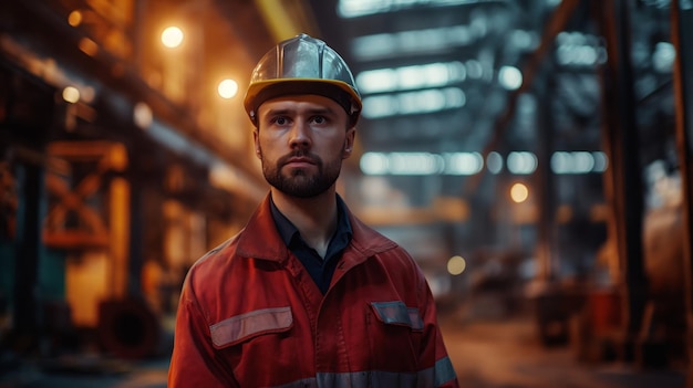 Professional Heavy Industry Engineer Worker Wearing Safety Uniform and Hard Hat Serious Successful man Industrial Specialist Walking in Metal Manufacture Warehouse Factory