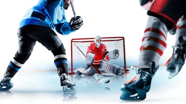 Photo professional hockey players in action isolated on white background