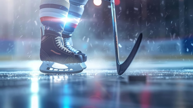 Professional ice hockey player shooting the puck with hockey stick