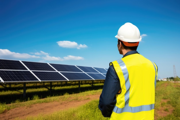 Professional inspecting solar field