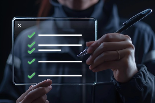 Photo professional interacting with futuristic holographic checklist