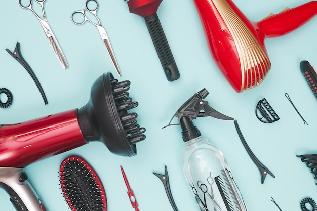 Professional items for a hairdresser and haircuts