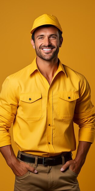 Professional Landscaper on Solid Yellow Background