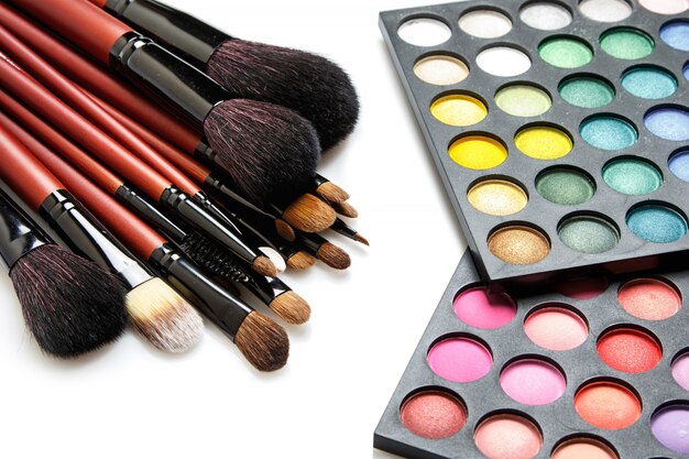 Professional makeup brushes and eyeshadow palette