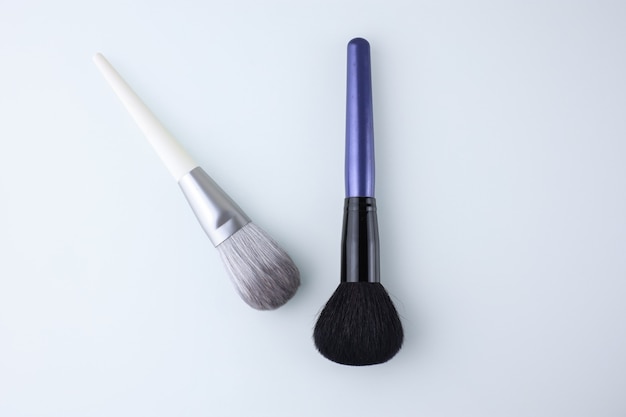 professional makeup brushes on a white