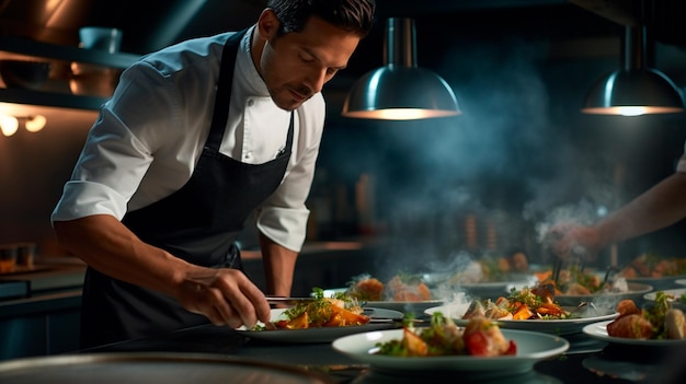 professional male chef preparing meal for work in restaurant