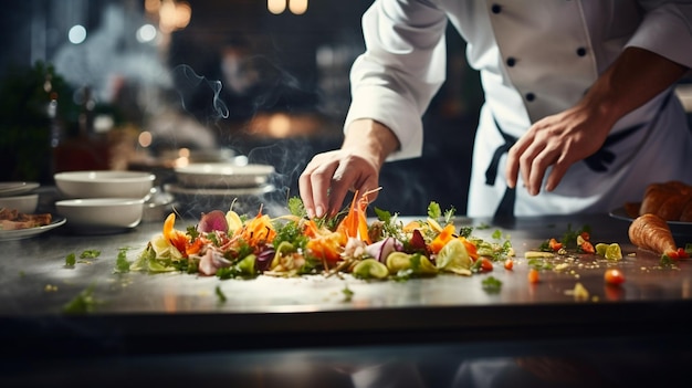 professional male chef preparing meal for work in restaurant