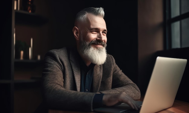 Professional male using a computer at his workplace Creating using generative AI tools