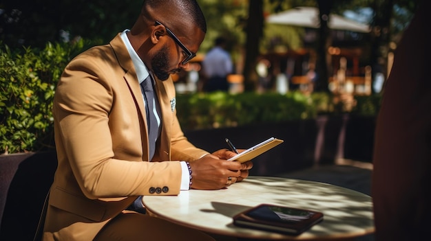 Photo a professional man in a suit reading his notes