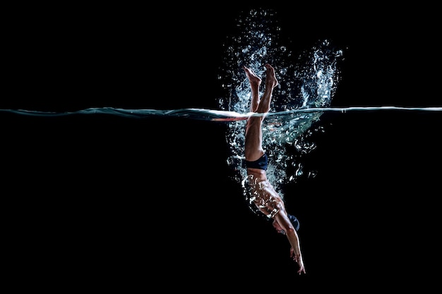 Photo professional man swimmer. mixed media