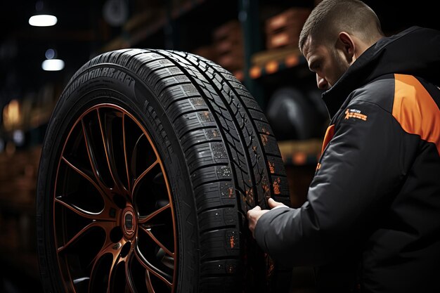 도로  의 비상 상황 에서 자동차 타이어 를 교체 하는 전문 기계 기술자
