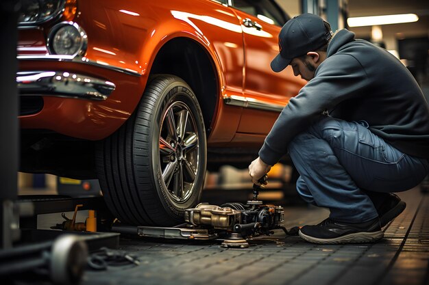 Professional Mechanic Engaged in Car Repair Work in a WellEquipp