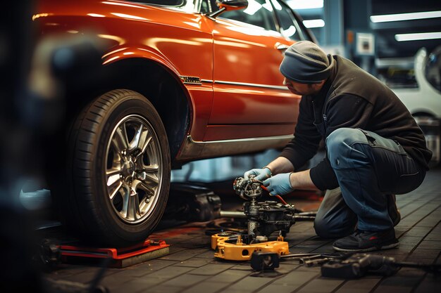 Photo professional mechanic engaged in car repair work in a wellequipp