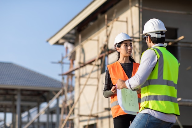 Professional Mechanical Engineer team Working on construction site    