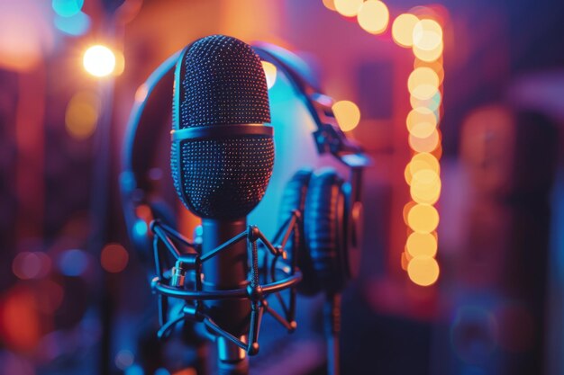 Professional microphone studio podcast stream interview platform radio with micrecording voice