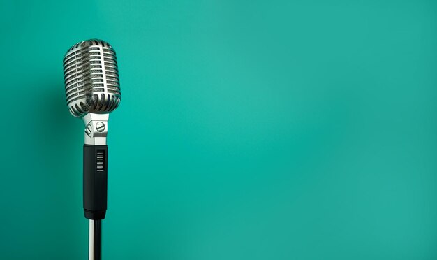 Professional microphone with blurred background and copy space podcast or recording studio backgroun