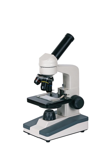 Professional microscope on white background