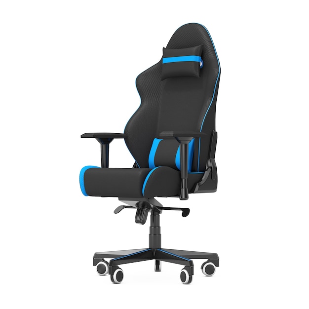 Professional Modern Black and Blue Computer Gaming Armchair on a white background. 3d Rendering