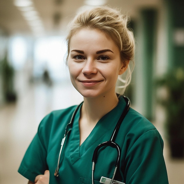 Professional nurse doctor or hospital physician with a natural portrait style Woman or female with arms crossed for healthcare medical wellness and a happy confident and proud real smile