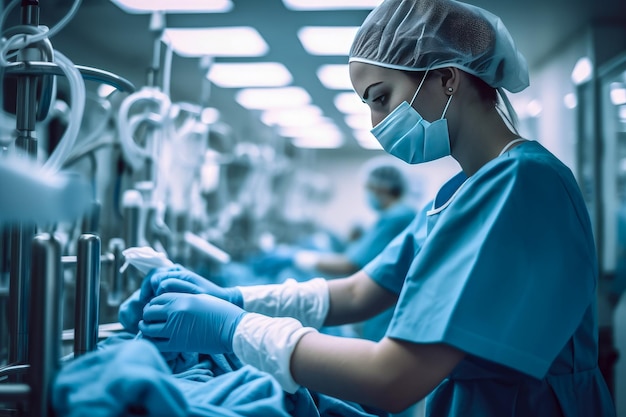 Professional nurse working in hospital Hospital ward Cleaning after surgery patients