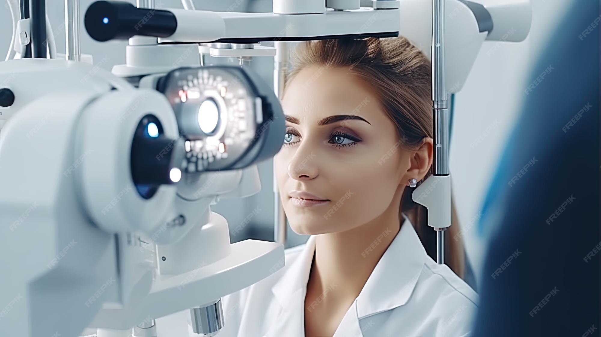 Premium Photo Professional optometrist wearing a lab coat is focused