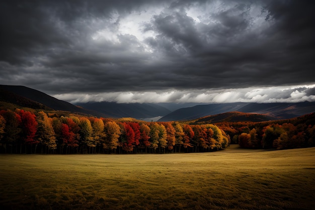professional photo photo of autumn landscape dramatic lighting gloomy cloudy weather