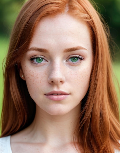 Профессиональный фотопортрет улыбающейся привлекательной рыжеволосой молодой женщины Stock Ginger Red Hair