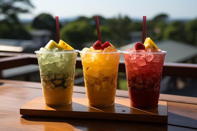 Professional Photograph Straighton View of Three Colorful Cocktails