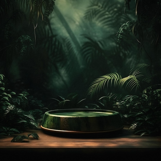 Professional Photography of an Empty Space Mockup Podium with a JungleThemed Nature Background for