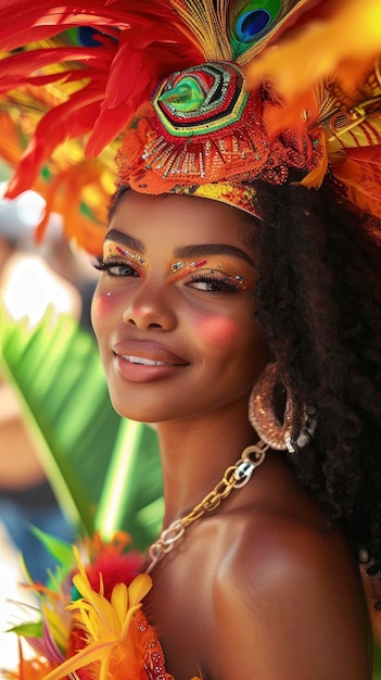 Профессиональный портрет чувственной и красивой бразильской женщины во время карнавала в Рио-де-Жанейро