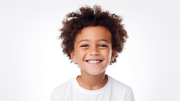 Una foto professionale in studio di ritratto di un simpatico modello di bambino di razza mista con denti perfettamente puliti l