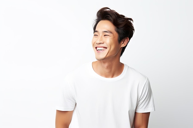 A professional portrait studio photo of a handsome young white Korean man model