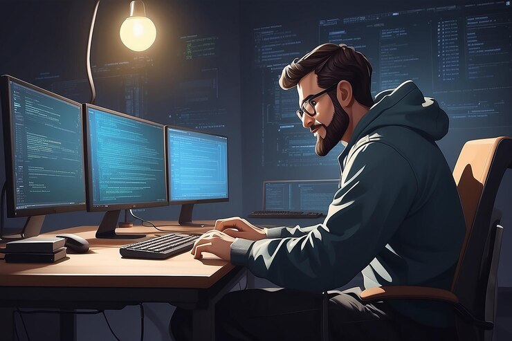 Photo professional programmer engineer writing code