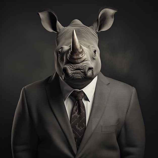 Professional Rhino Cartoon Character Dressed in Business Attire