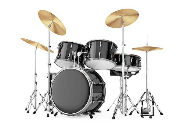 Professional Rock Black Drum Kit on a white background. 3d Rendering