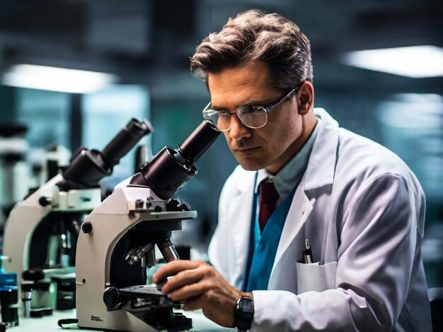 Foto scienziato professionista sta lavorando a un vaccino in un moderno laboratorio di ricerca scientifica