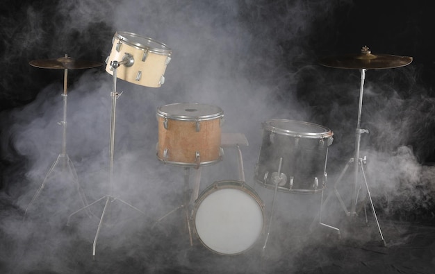 Photo professional set of drummers on a black background