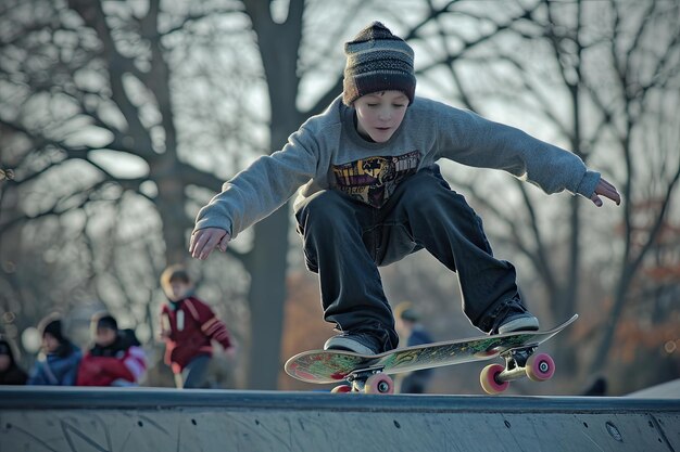 写真 子供の公園でプロのスケートボード