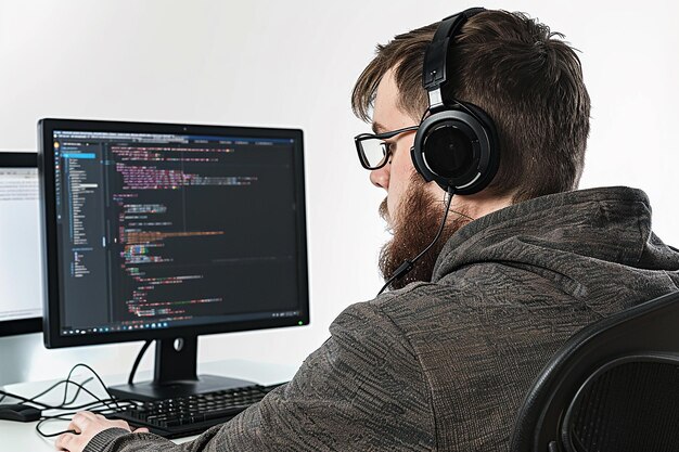 Professional software developer working with online software | Premium ...